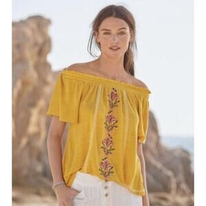 Sundance Dancing Garden Blouse Top Linen Floral Embroidery Boho Peasant Yellow S